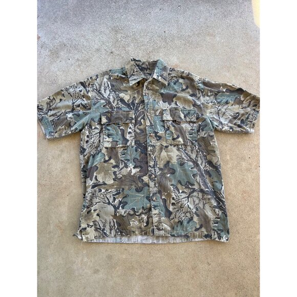 Vintage Raider Camo Short Sleeve Button-Up Shirt By Merrill & Forbes I3 - Picture 1 of 5